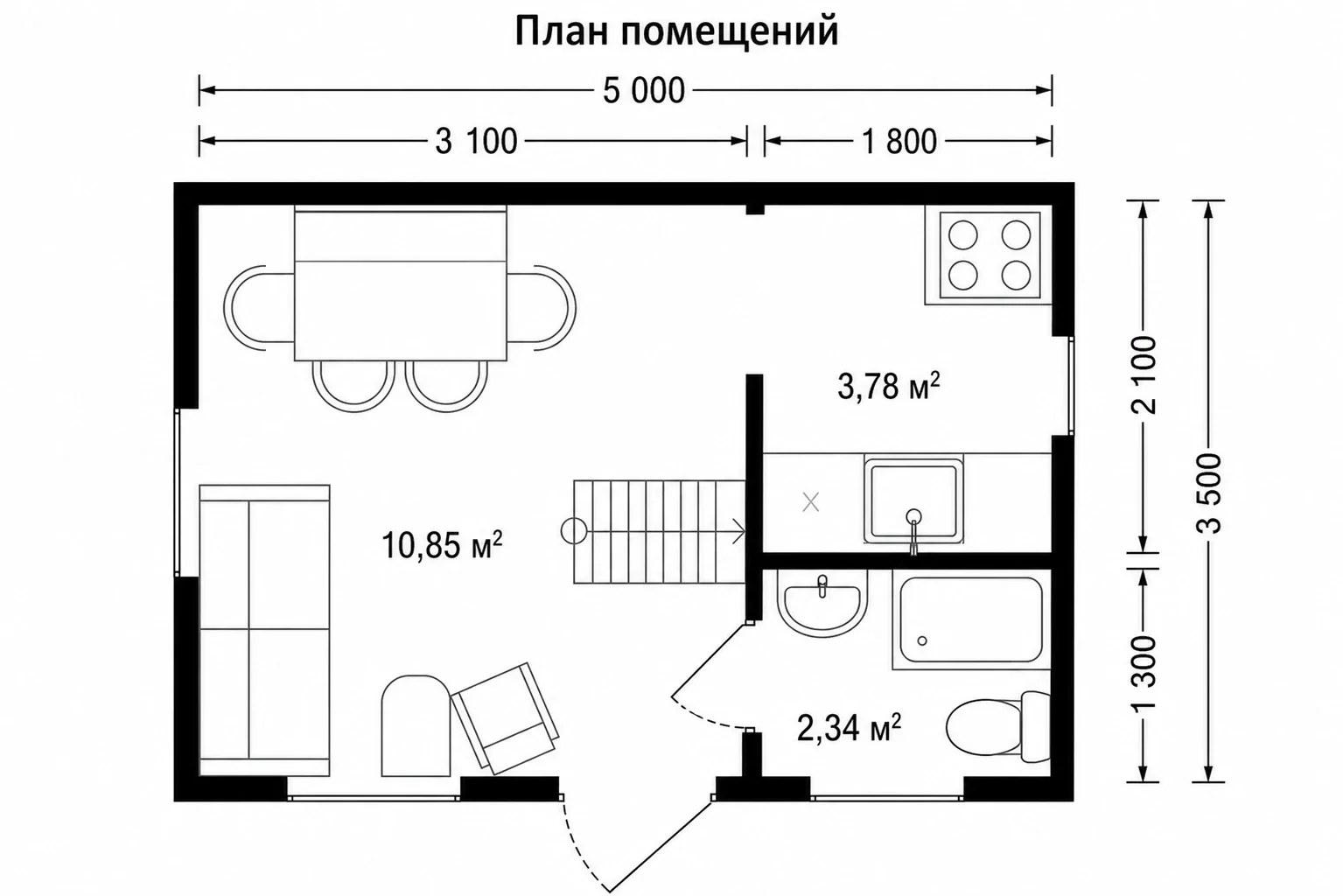 План Солвик 17 с площадями помещений и габаритами 5 × 3,5 м